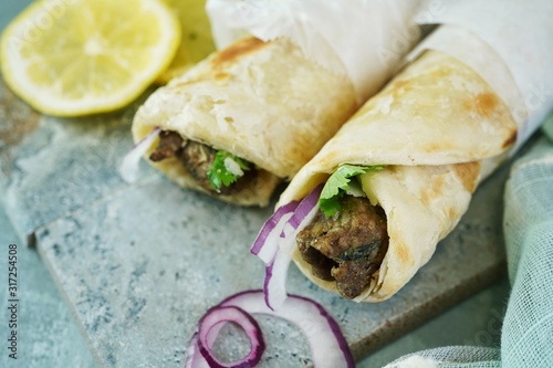 Lamb Kathi Rolls, selective focus photo