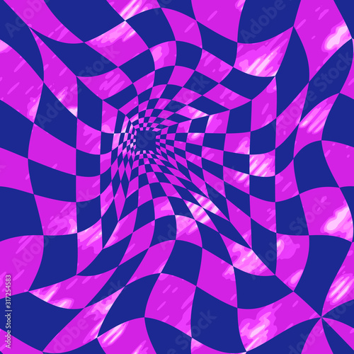 Abstract seamless vector pattern. Distorted space. Optical illusion. Blue and purple colors. Graphic