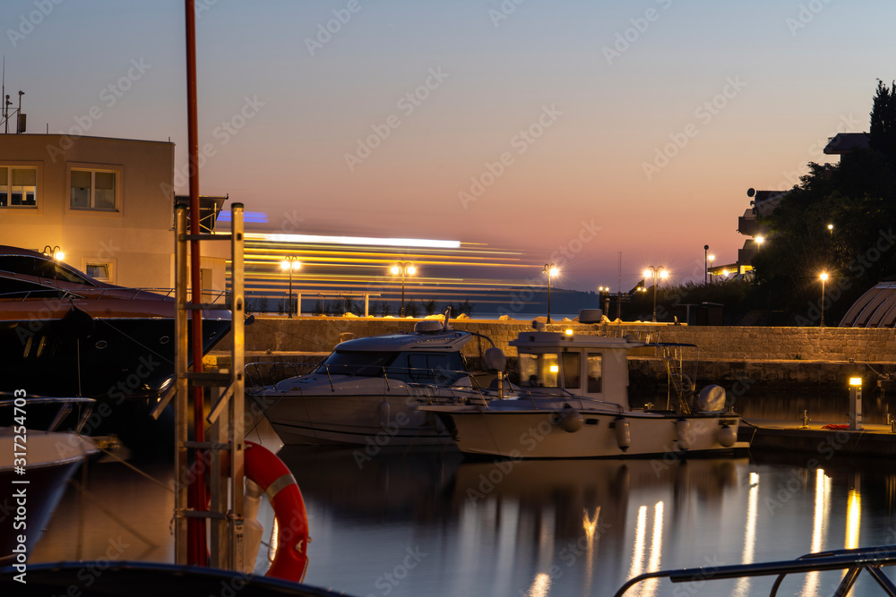 Sea port for yachts at sunset.