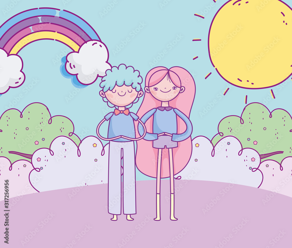 happy valentines day, smiling couple grass rainbow sun clouds happy valentines day, smiling couple grass rainbow sun clouds