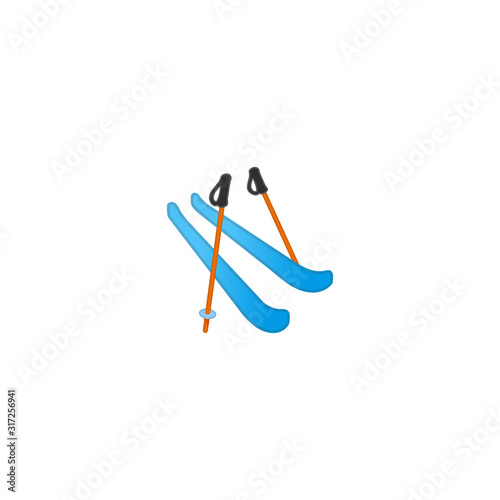Skis Vector Icon. Isolated Skiing Equipment, Slalom Snowboarding Emoji, Emoticon Illustration