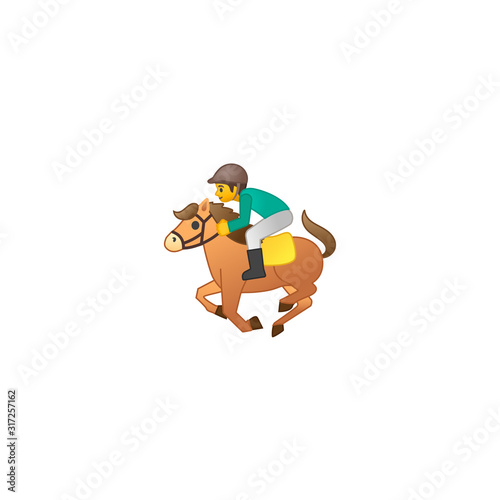 Horse Rider, Jockey Vector Icon. Isolated Equestrian, Horse Riding, Rider, Horse Back Sport Cartoon Style Emoji, Emoticon Illustration
