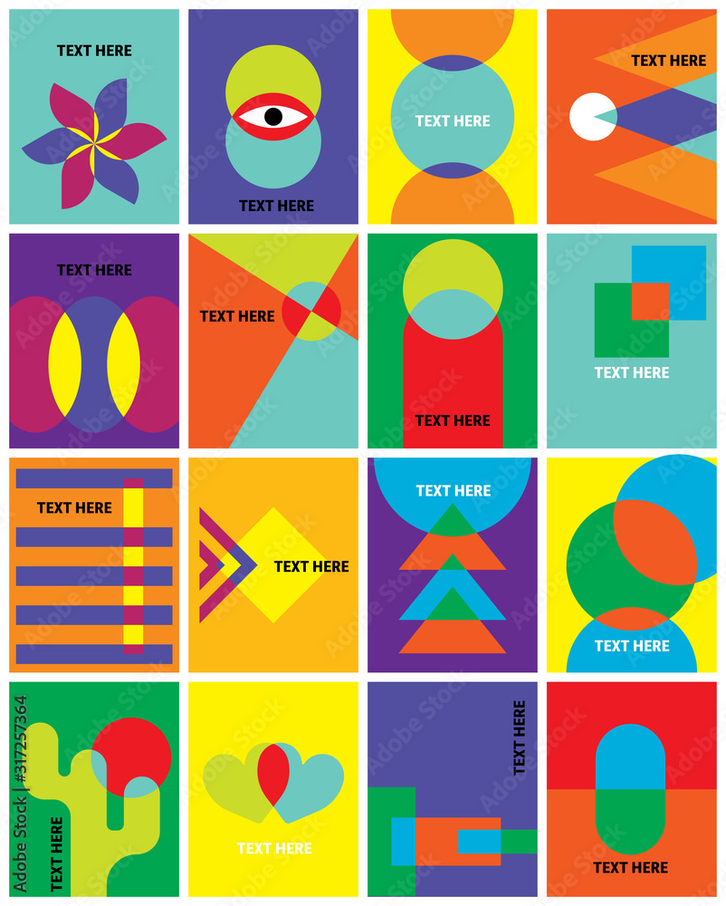 Retro graphic design covers. geometric shape vibrant colour .set of abstract design element template.