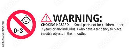 Not suitable for children under 3 years choking hazard forbidden sign sticker isolated on white background vector illustration. Warning triangle and exclamination mark, sharp edges.