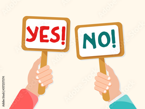 yes no banner in human hand, vector illustration
