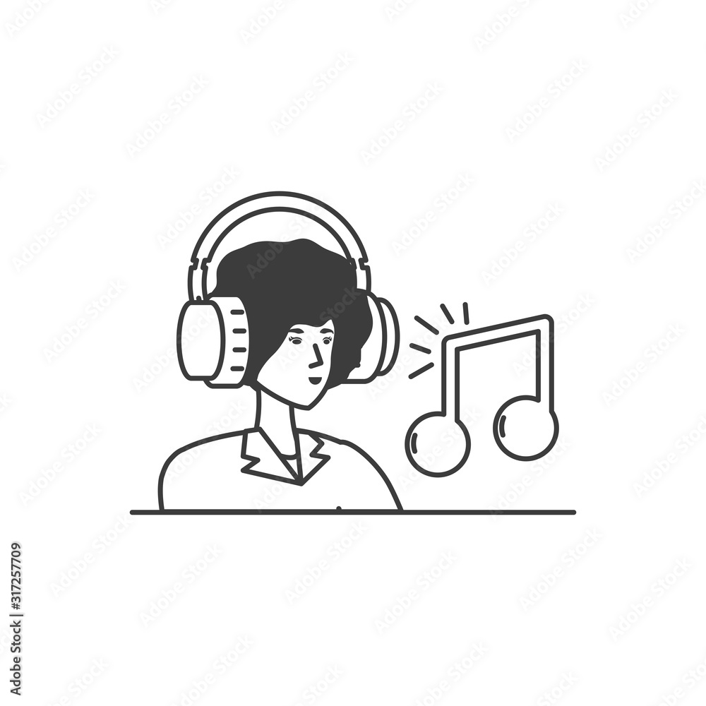 cute young woman with earphones and music note cute young woman with earphones and music note