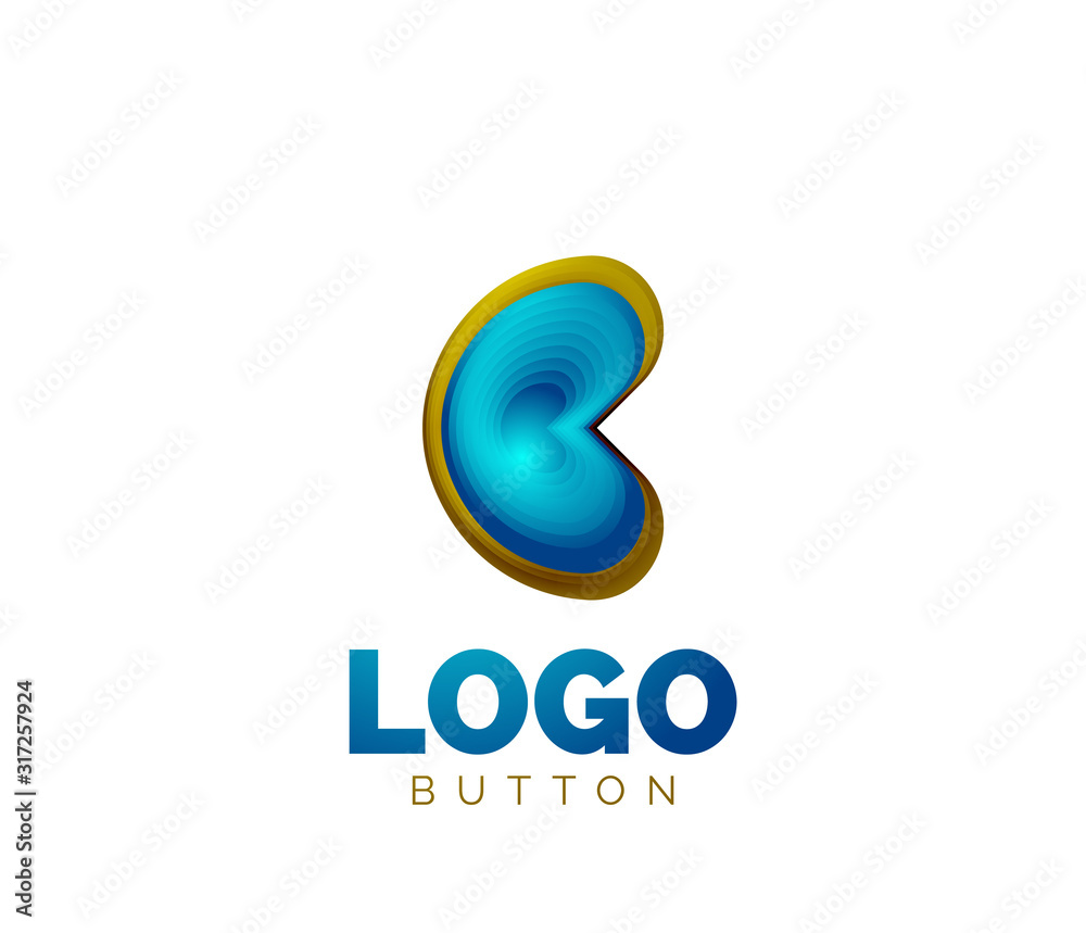 Obraz premium Abstract round shape logo template. Minimal geometrical design, 3d geometric bold symbol in relief style with color blend steps effect. Vector Illustration
