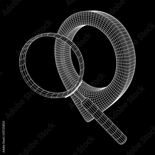 Location pin geo mark icon for travel with magnifying glass. Search path navigator concept. Wireframe low poly mesh vector illustration