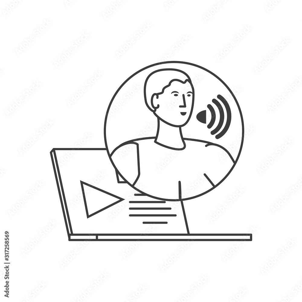 young man avatar with laptop computer