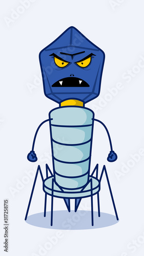 biological virus bacteriophage bad monster face cartoon character illustration