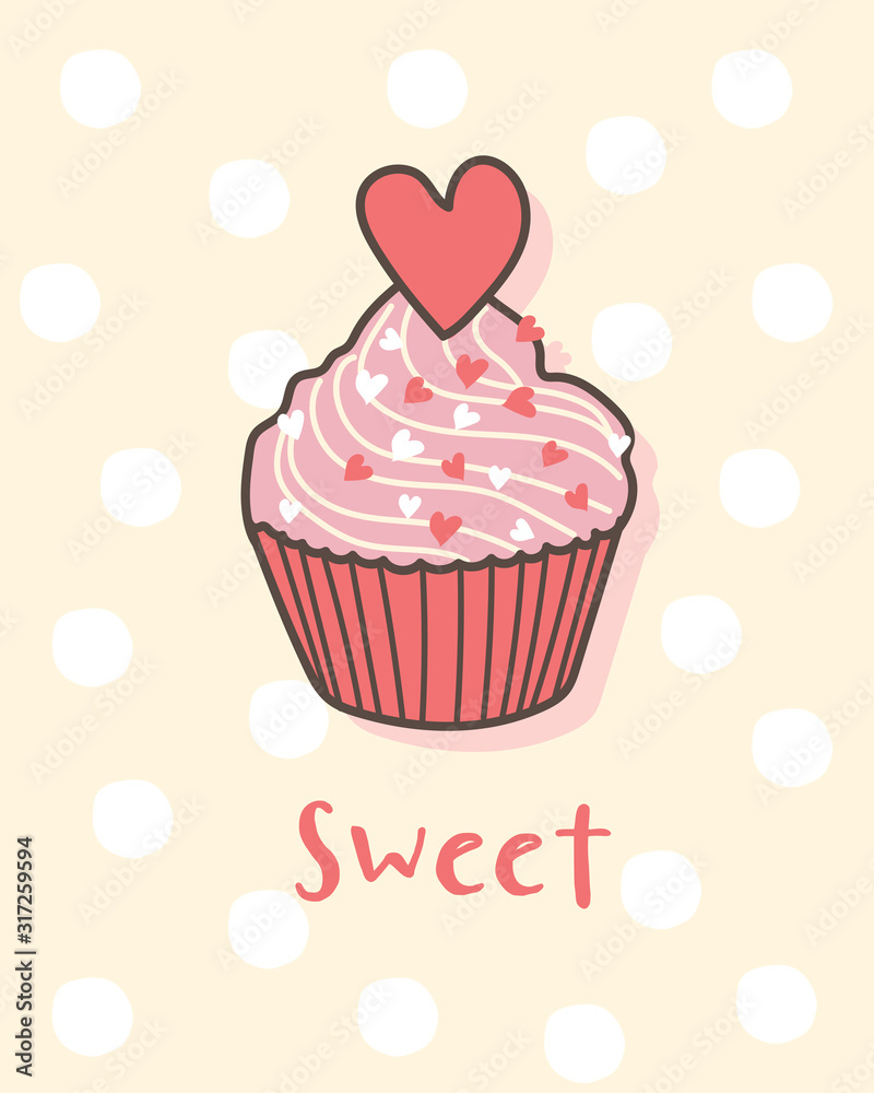 Happy Valentine's Day with cupcake, Valentines Day sweet bakery, Valentine card and poster