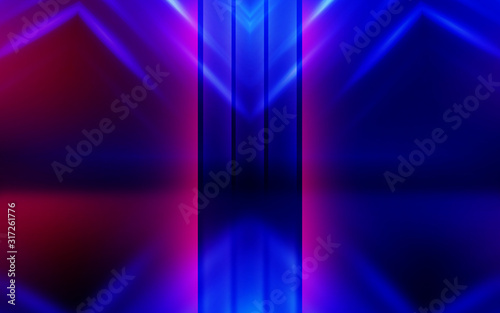 Abstract dark background with blue and pink neon glow. Neon light lines. Show empty stage background