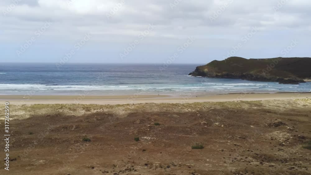 Panoramic drone view of the Pantin beach, in Galicia, Spain. Panoramic drone view of the Pantin beach, in Galicia, Spain.
