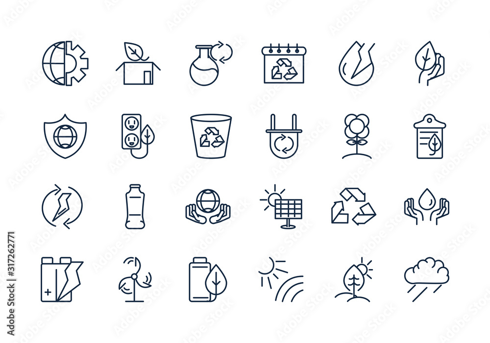 Fototapeta premium ecology environment renewable sustainable icons set linear
