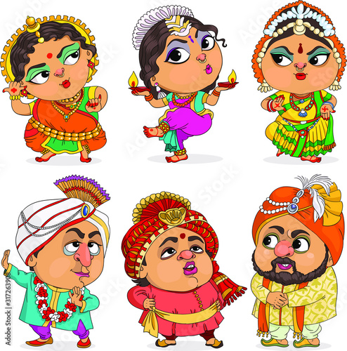 Vector. Funny cartoon. Cute comic drawing of Indians. Separate items.