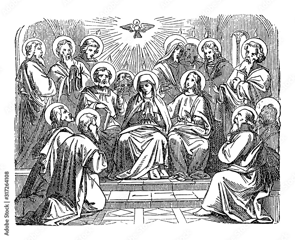 Antique vintage biblical religious engraving or drawing of choosing  disciple Matthias as Judas successor as apostle. Bible, New Testament,Acts  1. Biblische Geschichte , Germany 1859. Stock-Vektorgrafik | Adobe Stock