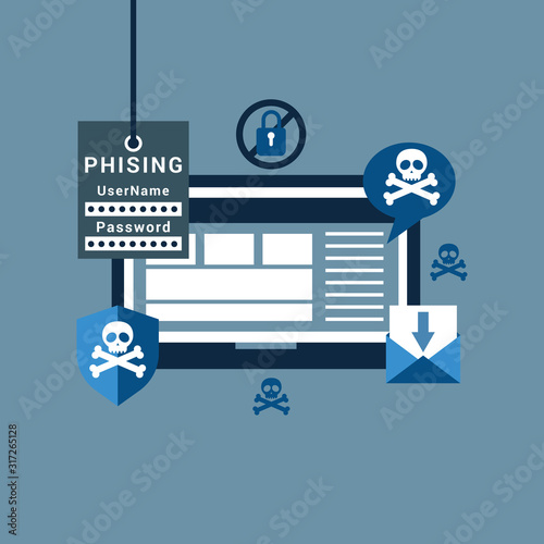 Phishing via internet vector concept illustration