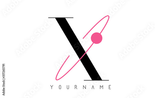 X Letter Logo Design with a Round Pink Eclipse.