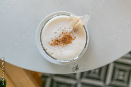 Canvas Print London fog latte in trendy coffee shop with modern tile floors