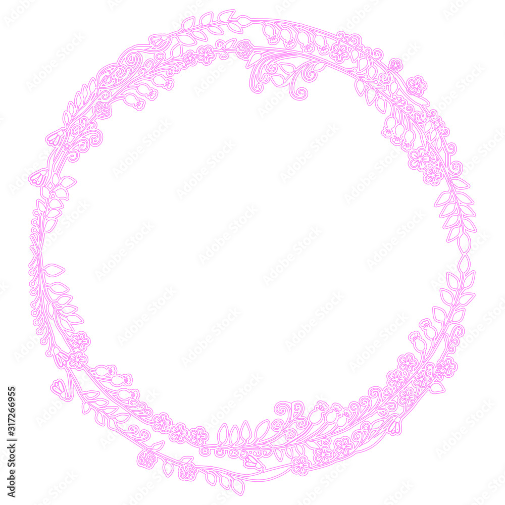 Round wreath consisting of flowers and petals.