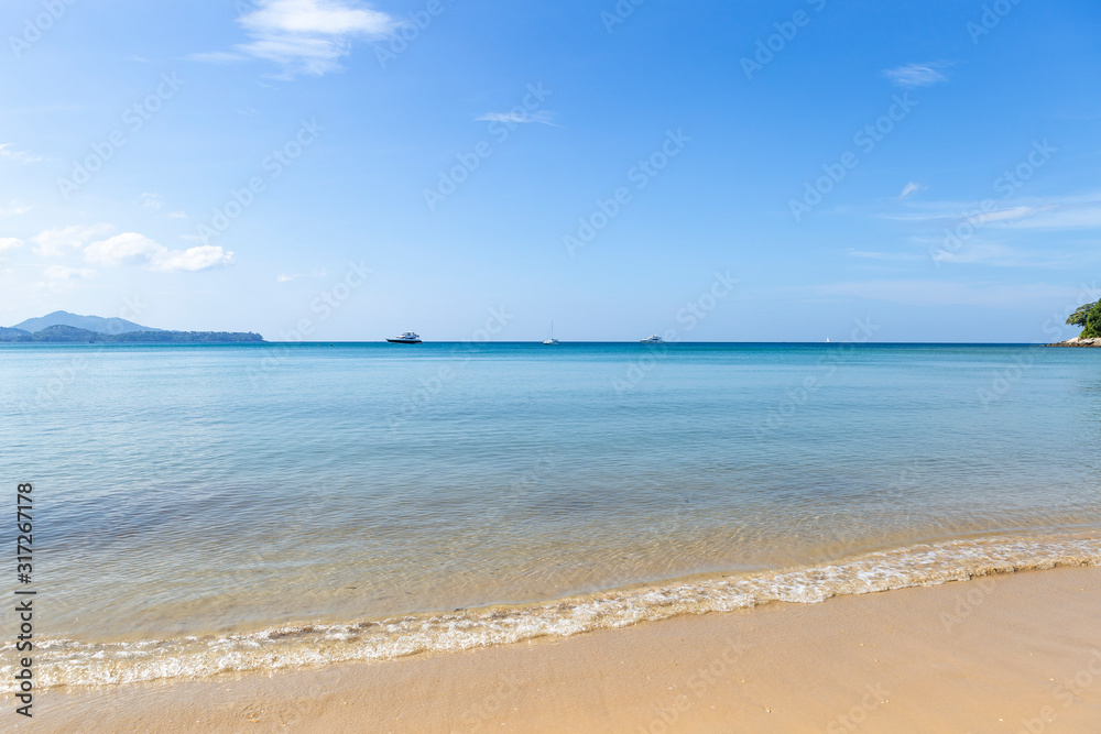 Relaxing on the beach, nature concept background, summer blue sky with blue sea, holiday and vacation destination, Beautiful beach in Souther of Thailand