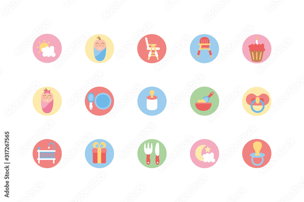 Isolated baby objects and toys icon set vector design Isolated baby objects and toys icon set vector design