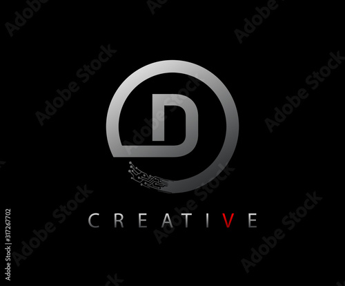 Letter D Digital Network , Technology and digital abstract line network circuit vector logo.