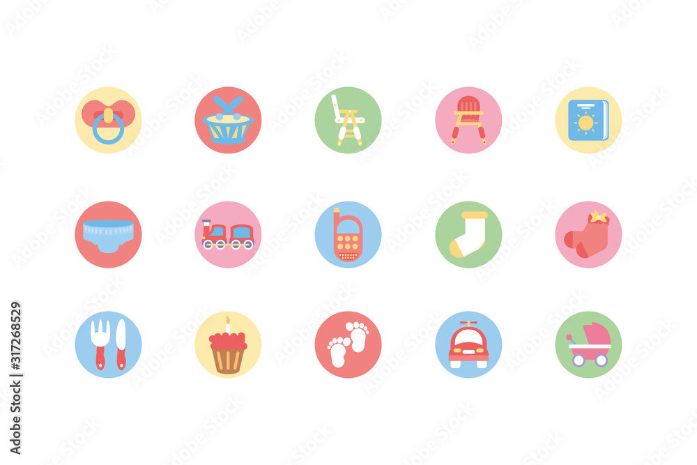 Isolated baby objects and toys icon set vector design Isolated baby objects and toys icon set vector design