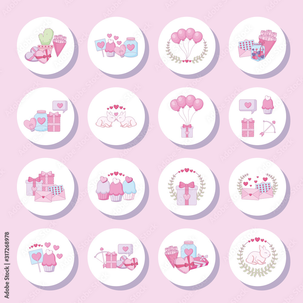 Love and happy valentines day icon set vector design Love and happy valentines day icon set vector design