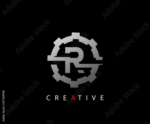 Abstract Gear Initial Letter R Technology logo icon vector design concept.