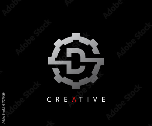 Abstract Gear Initial Letter D Technology logo icon vector design concept.