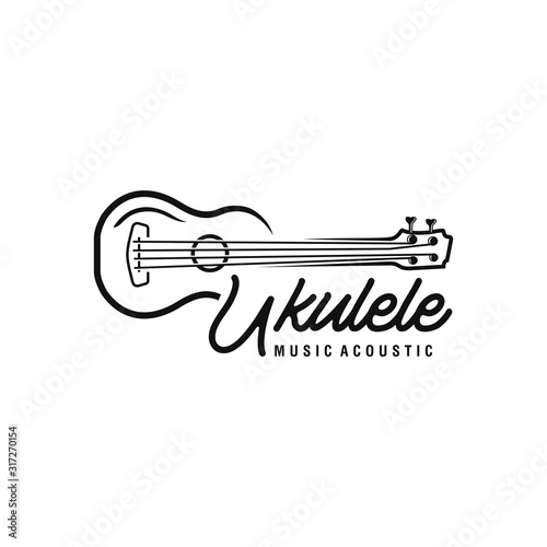 Simple minimalist typography ukulele music logo design. Vector graphic ukulele. Ukelele logo design.