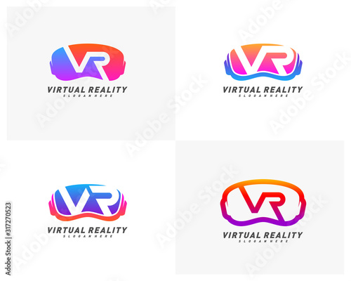Set of Virtual Reality logo template design vector, VR Letter Logo Design with Creative Modern Trendy Typography