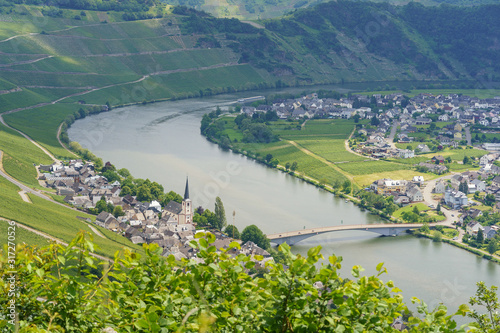 World famous wine town Piesport on the river Moselle, Rhineland-Palatinate, Germany © sergklein