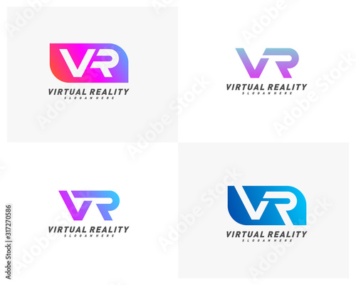 Set of Virtual Reality logo template design vector, VR Letter Logo Design with Creative Modern Trendy Typography