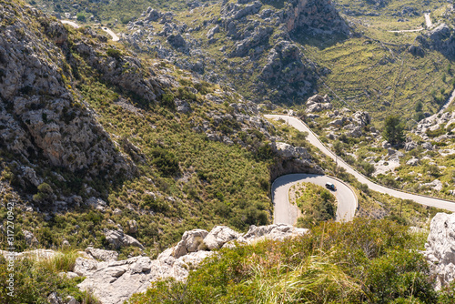 Nudo de La Corbata road to the bay of Sa Colobra leading among the mountains of Serra de Tramuntana. Majorca, Spain photo