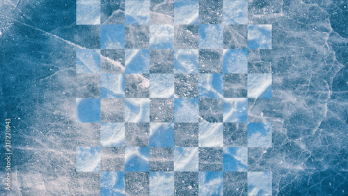 abstract winter background, chess Board on the ice