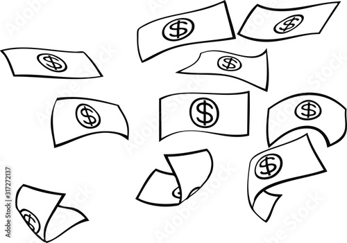 Raining Money icon, banknote rain background, vector 