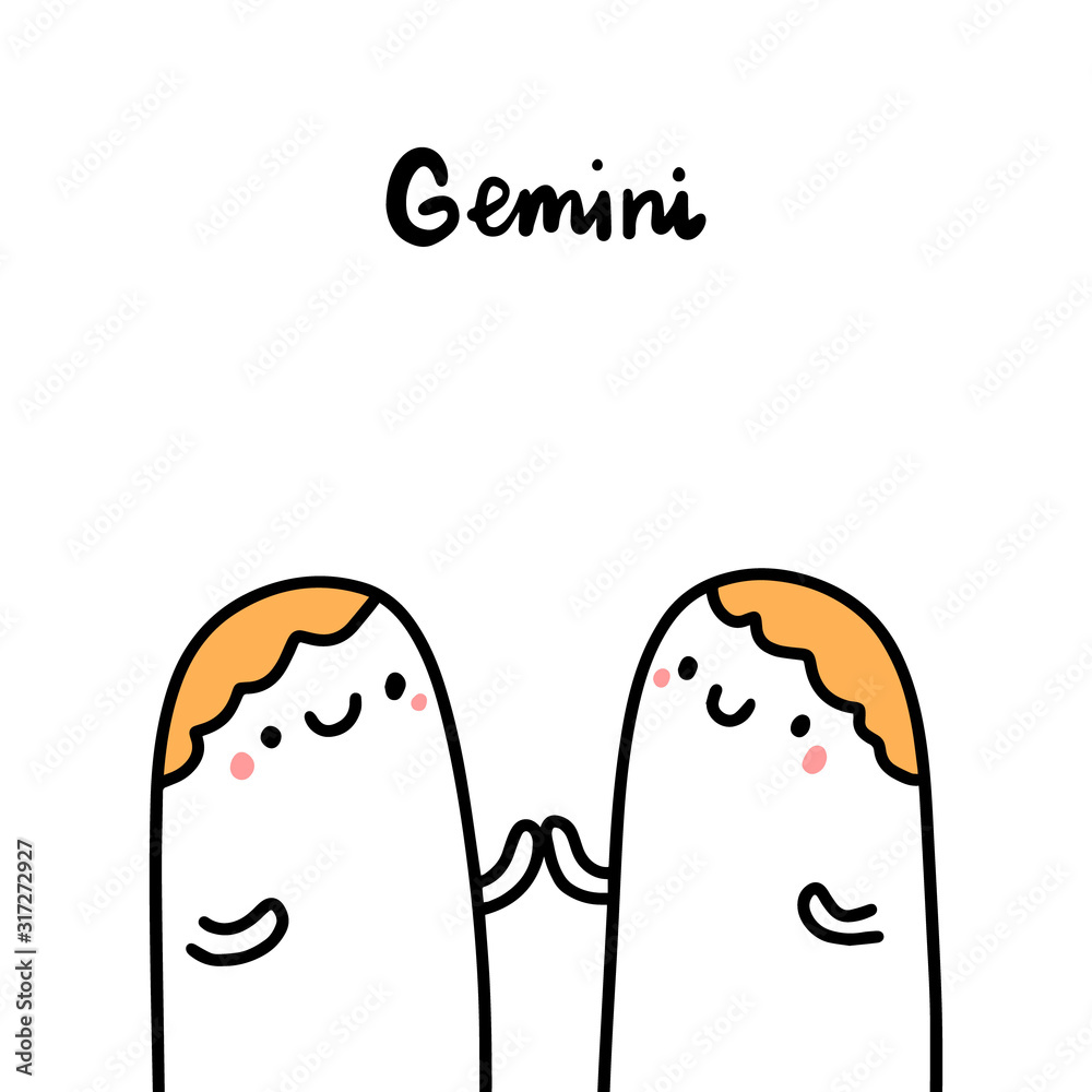 Gemini hand drawn vector illustration in cartoon comic style twins men people Gemini hand drawn vector illustration in cartoon comic style twins men people