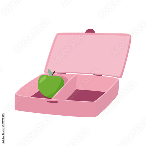 Pink lunch box with apple inside. Zero waste concept.