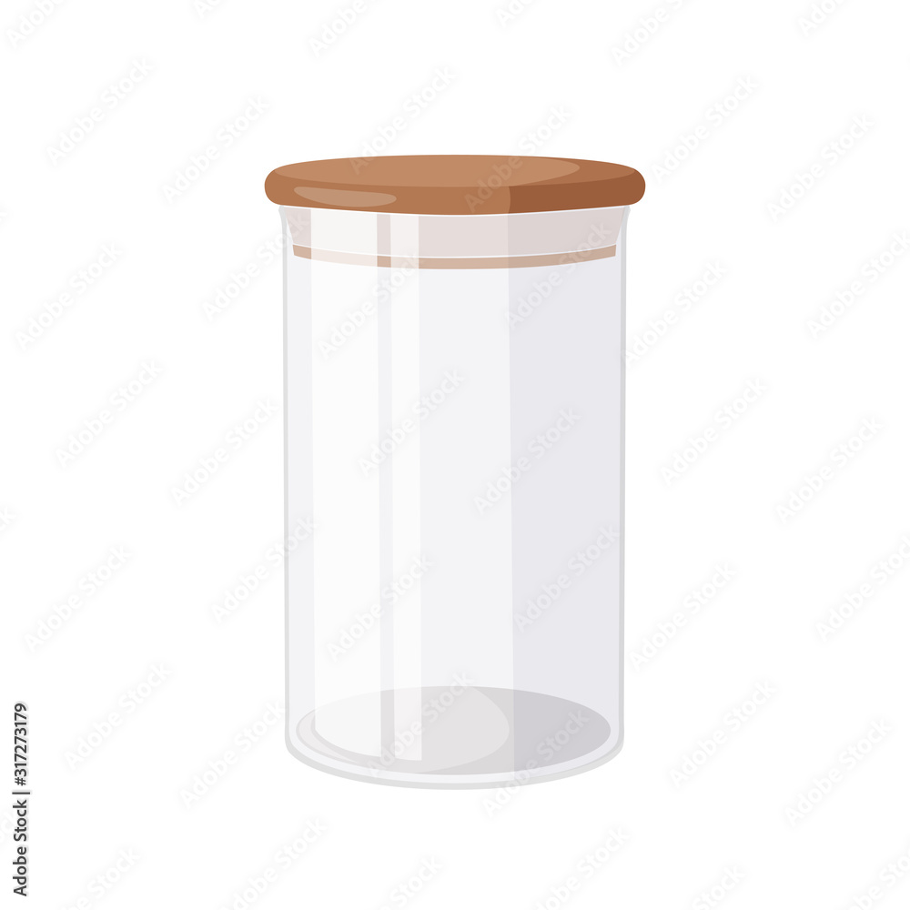 Glass jar with airtight seal wood lid. Kitchen eco friendly stuff. Glass jar with airtight seal wood lid. Kitchen eco friendly stuff.