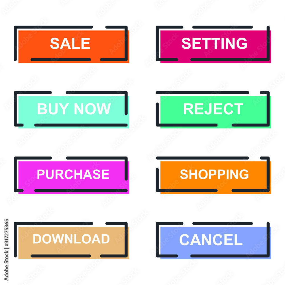 Set of modern material style buttons for website, mobile app and infographic template Different gradient colors illustration graphic and web design.