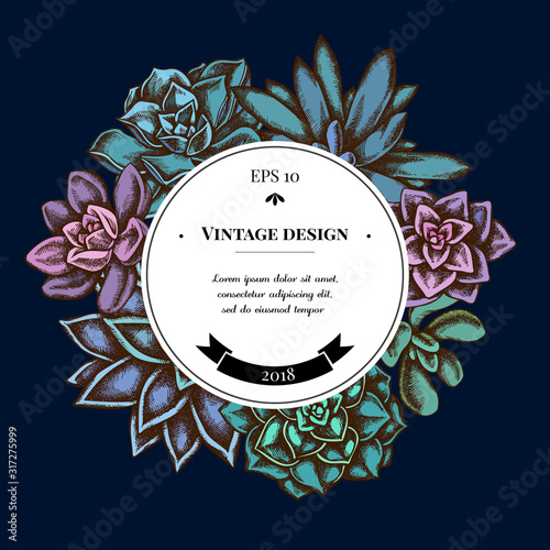 Badge over design with succulent echeveria, succulent echeveria, succulent