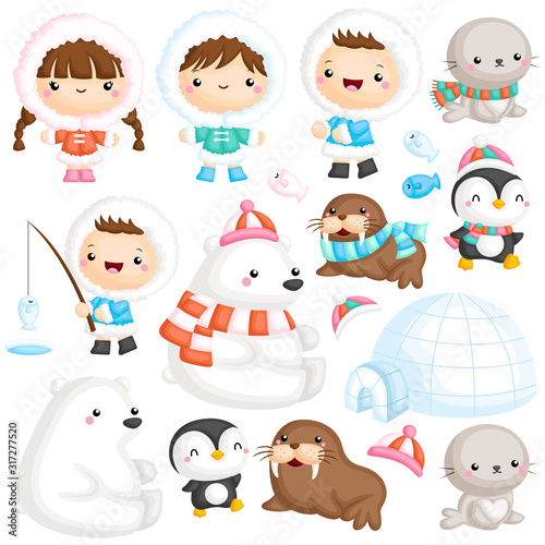 Cute Eskimo Vector Set