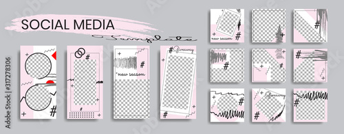 Editable social media post template. instagram story collections and post frame. Collage. Giveaway. layout. Mock up for marketing promotion. cover. banner. Social networking background. square puzzle.