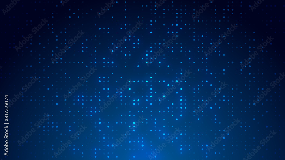 Obraz premium Dot white blue pattern screen led light gradient texture background. Abstract technology big data digital background. 3d rendering.
