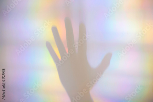 Fototapeta Naklejka Na Ścianę i Meble -  Colorful prism rainbow light and shadow of a hand