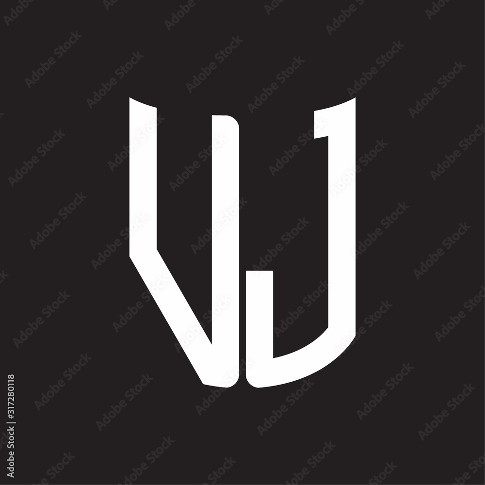 VJ Logo monogram with ribbon style design template on black background VJ Logo monogram with ribbon style design template on black background