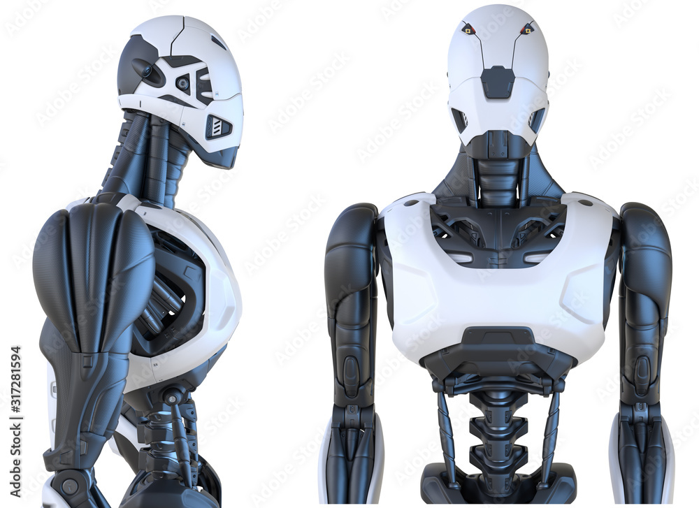 Robot android isolated on white Иллюстрация Stock | Adobe Stock