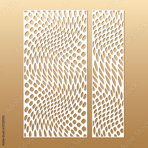 Laser cut vector panels (ratio 1:2, 1:4). Cutout silhouette curved snake skin (like optical effect). The set is suitable for engraving, laser cutting wood, metal.